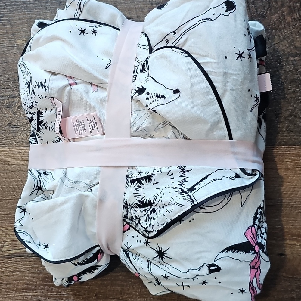 VS VICTORIA SECRET COCONUT WHITE REINDEER PAJMAMA LONG SLEEVE FLANNEL Women's XX